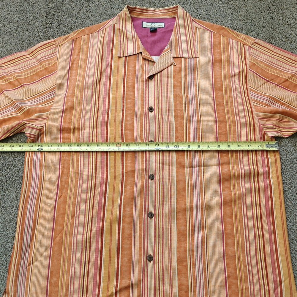 Tommy Bahama Mens XL Silk Camp Shirt Orange Pink Striped Short Sleeve Button Up - Picture 7 of 12
